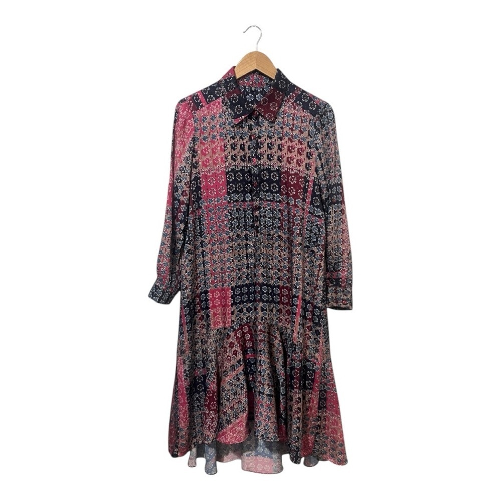 D-Rama High-Low Patchwork Shirt Dress - Pink & Black